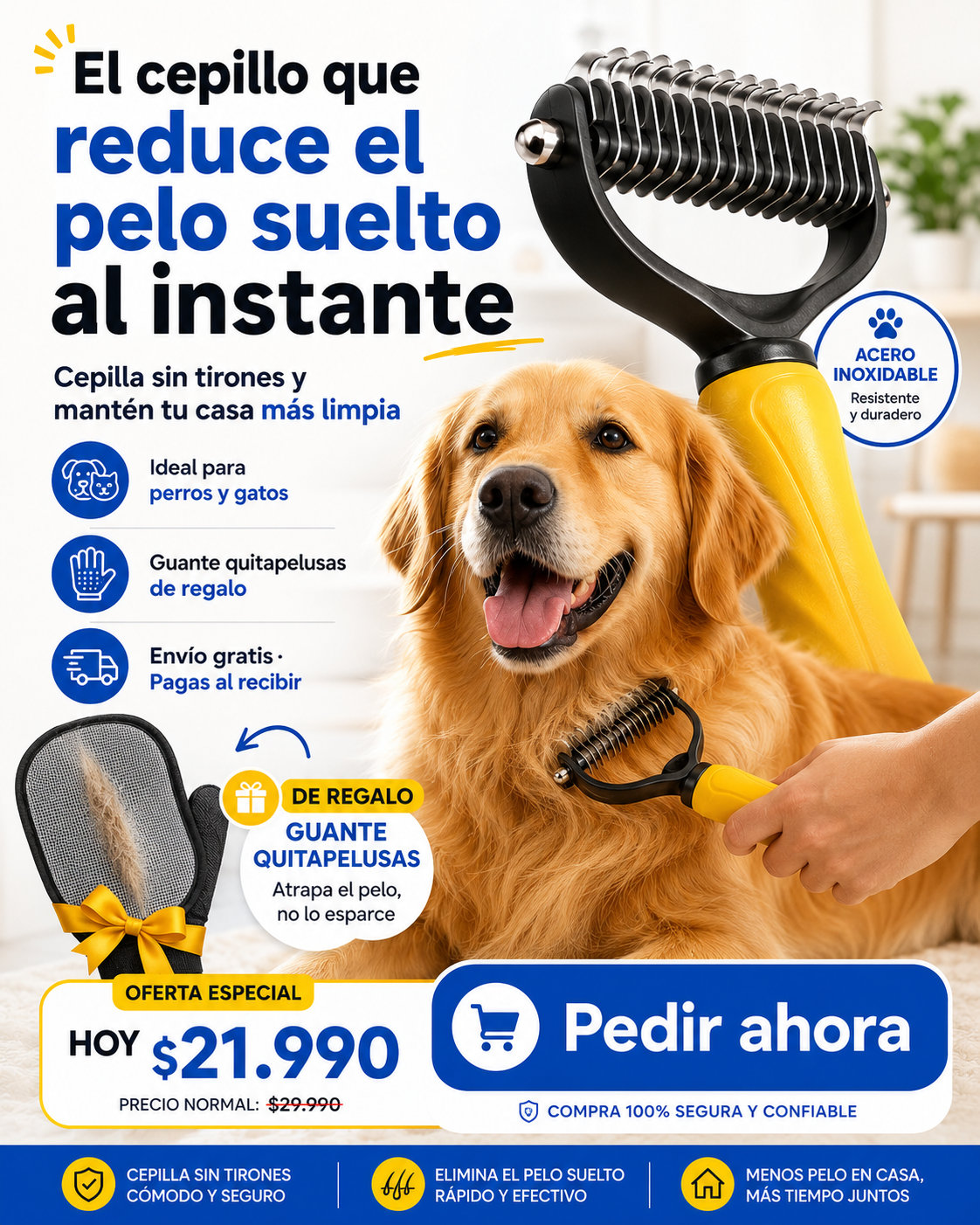Cepillo MudaPro™ Desenreda y Saca Pelo Suelto + Guante Quita Pelos 🎁
