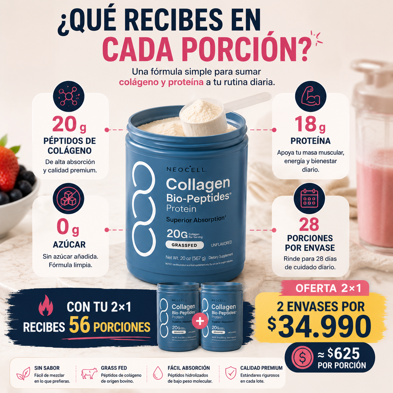 NeoCell® Colágeno Bio-Peptides 567g: Piel, Cabello, Uñas