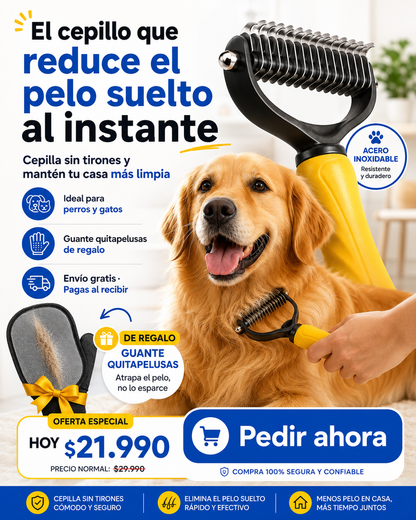 Cepillo MudaPro™ Desenreda y Saca Pelo Suelto + Guante Quita Pelos 🎁