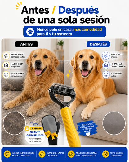 Cepillo MudaPro™ Desenreda y Saca Pelo Suelto + Guante Quita Pelos 🎁